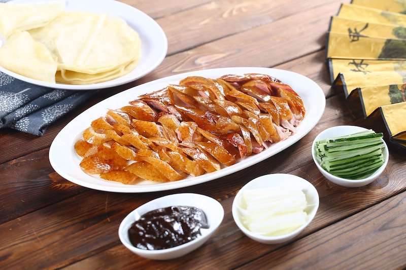 Peking Duck - pancakes, julienned cucumber,  spring onions and Hoisin sauce. 