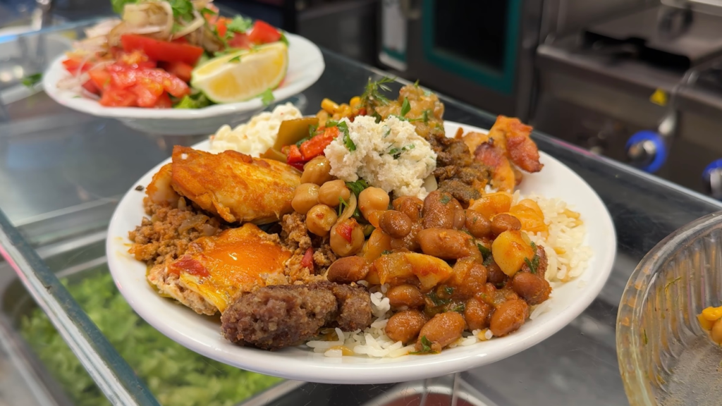 Turkish combo dish picked from an array of trays