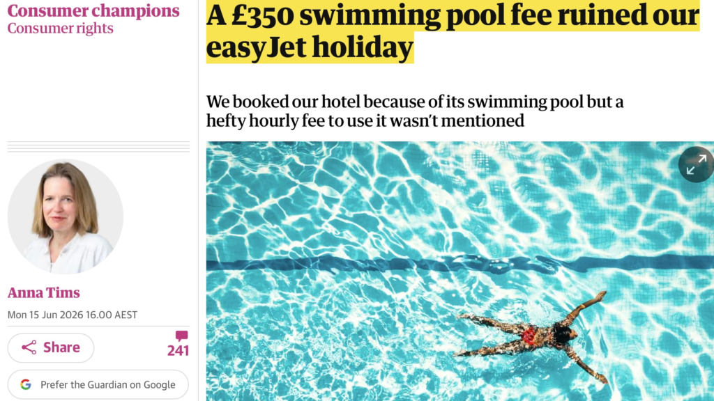 Guardian article on Swimming pool fees