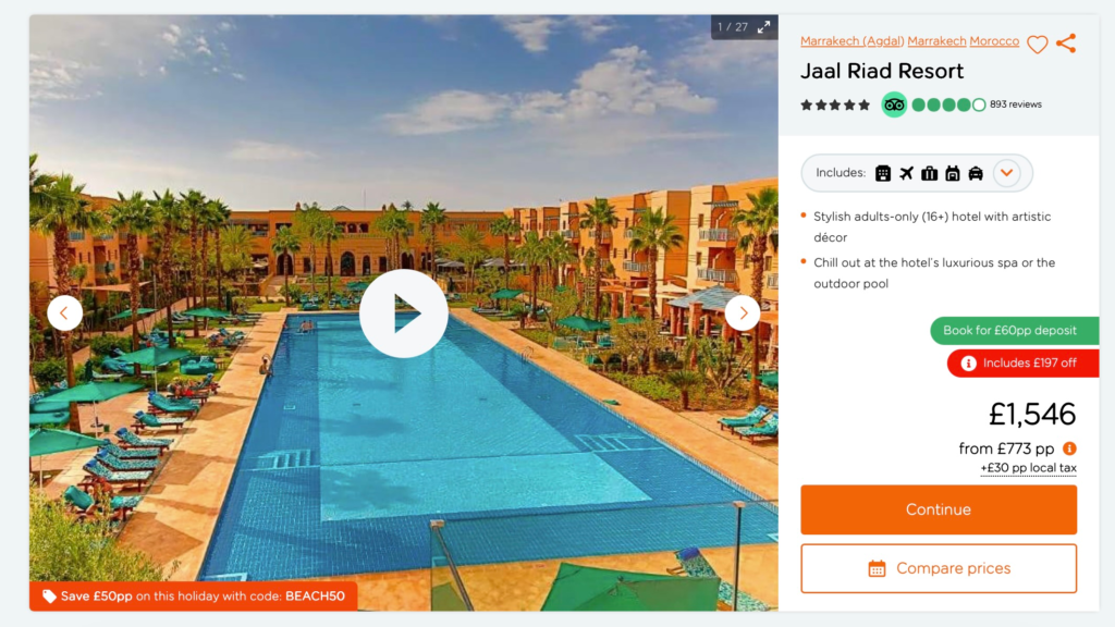 Resort page on EasyJet Holiday website
