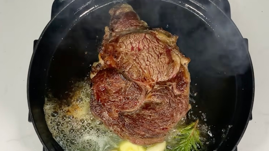 Pan fried ribeye steak